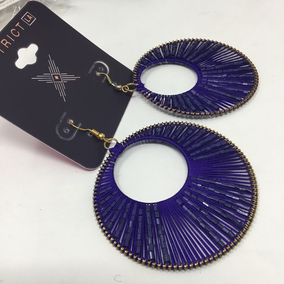 District L.A. Cobalt Blue Beaded Statement Hoops - Picture 2 of 6